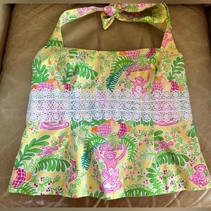 EUC Lilly Pulitzer Alyia halter top Lemon Sorbet Paradise 8